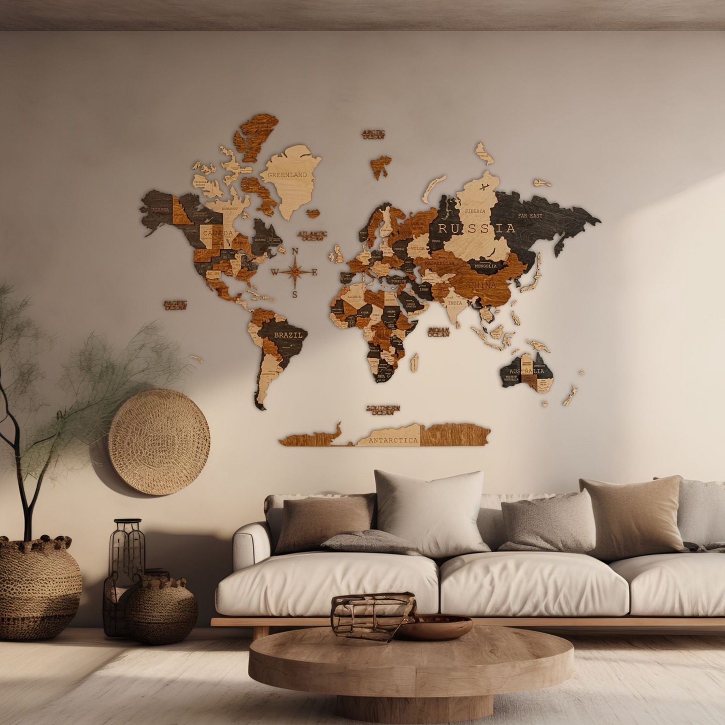 Multicolor 3D World Map (Black & Brown tones)